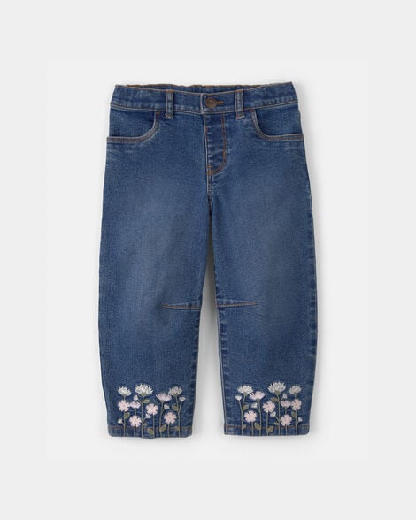 Toddler Girl Floral Barrel Jeans - Dark Wash