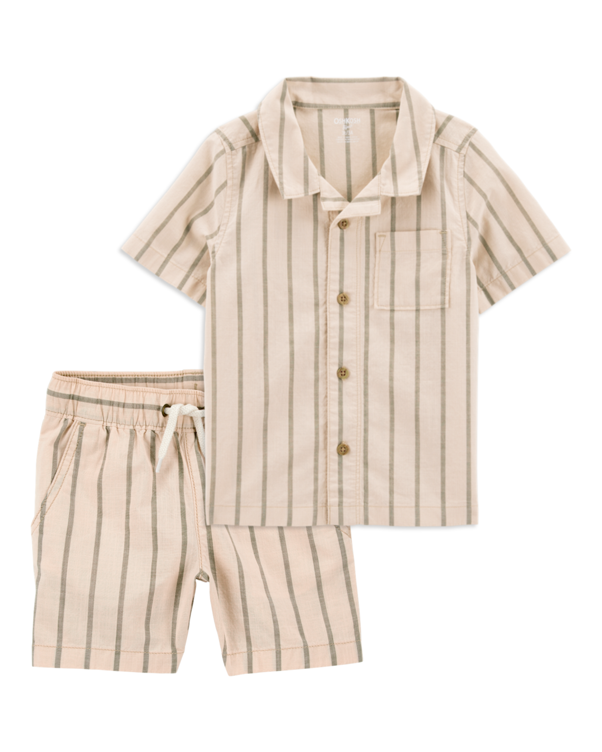 Baby 2-Piece Striped Button-Down Shirt & Drawstring Shorts Set - Khaki