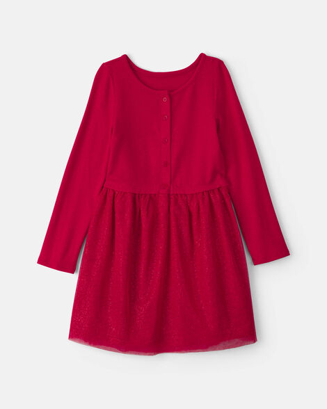 girls tulle long-sleeve dress - red