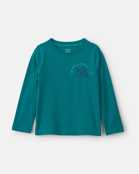 toddler boy snail long-sleeve graphic tee - teal