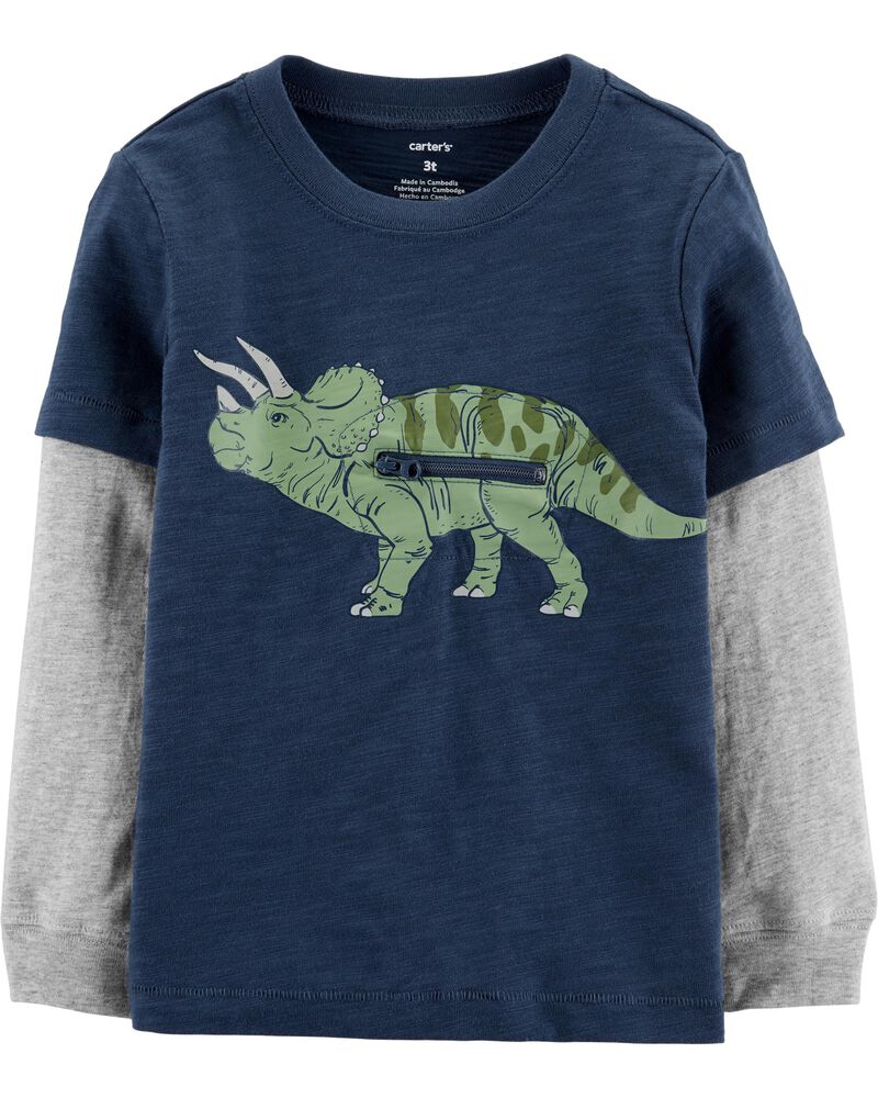 Carter/'s Infant Boys Orange Dinosaur Layered Sweatshirt Tee NWT long sleeve
