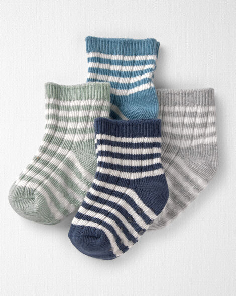 Baby 4-Pack Slip Resistant Socks Made with Organic Cotton in Stripes
