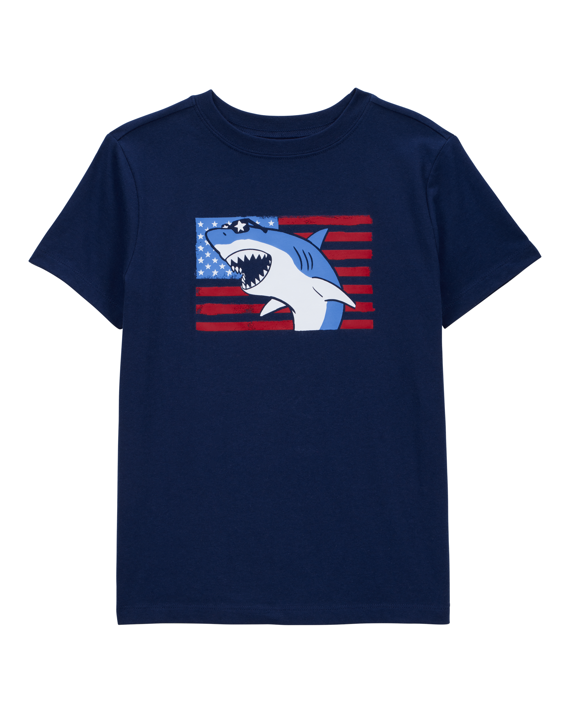 Boys American Flag Shark Tee - Navy