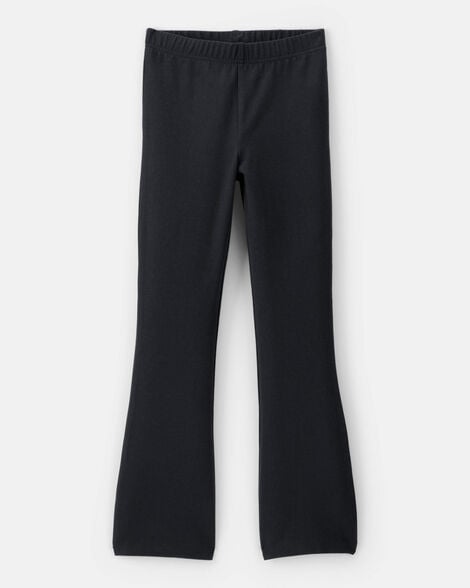 Kid Solid Cotton Flare Stretch Leggings - Black
