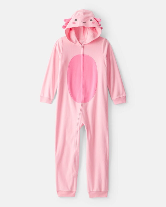 Product image 1 of Girls Axolotl Fleece Long-Sleeve Snug Fit Zip-Up 1-Piece Pajamas - Pink