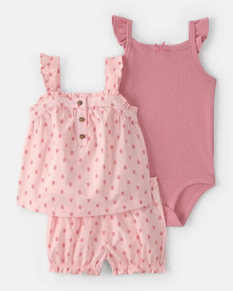 baby girl 3-piece flutter sleeve outfit set - pink