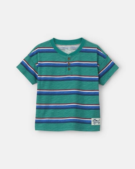 toddler boy striped henley t-shirt - green/blue
