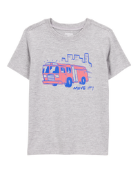 Toddler Firetruck Short-Sleeve Graphic Tee - Grey