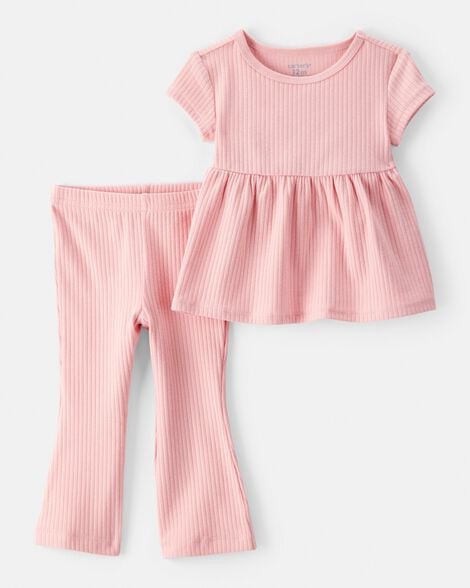  Product image 1 of Baby 2-Piece Ribbed Tee & Pull-On Pant Set - Pink