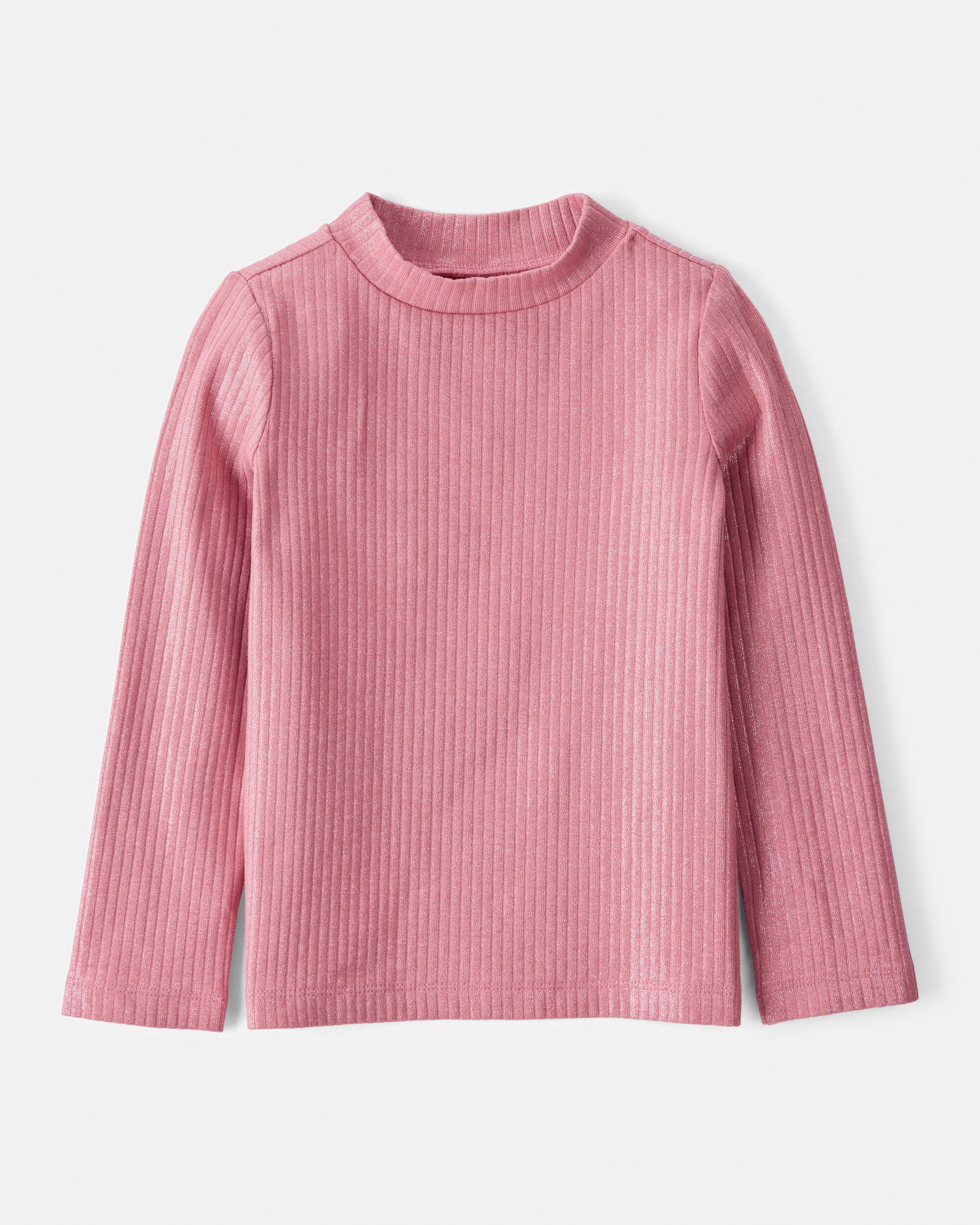 Toddler Girl Shimmer Rib Mock Neck Top - Pink