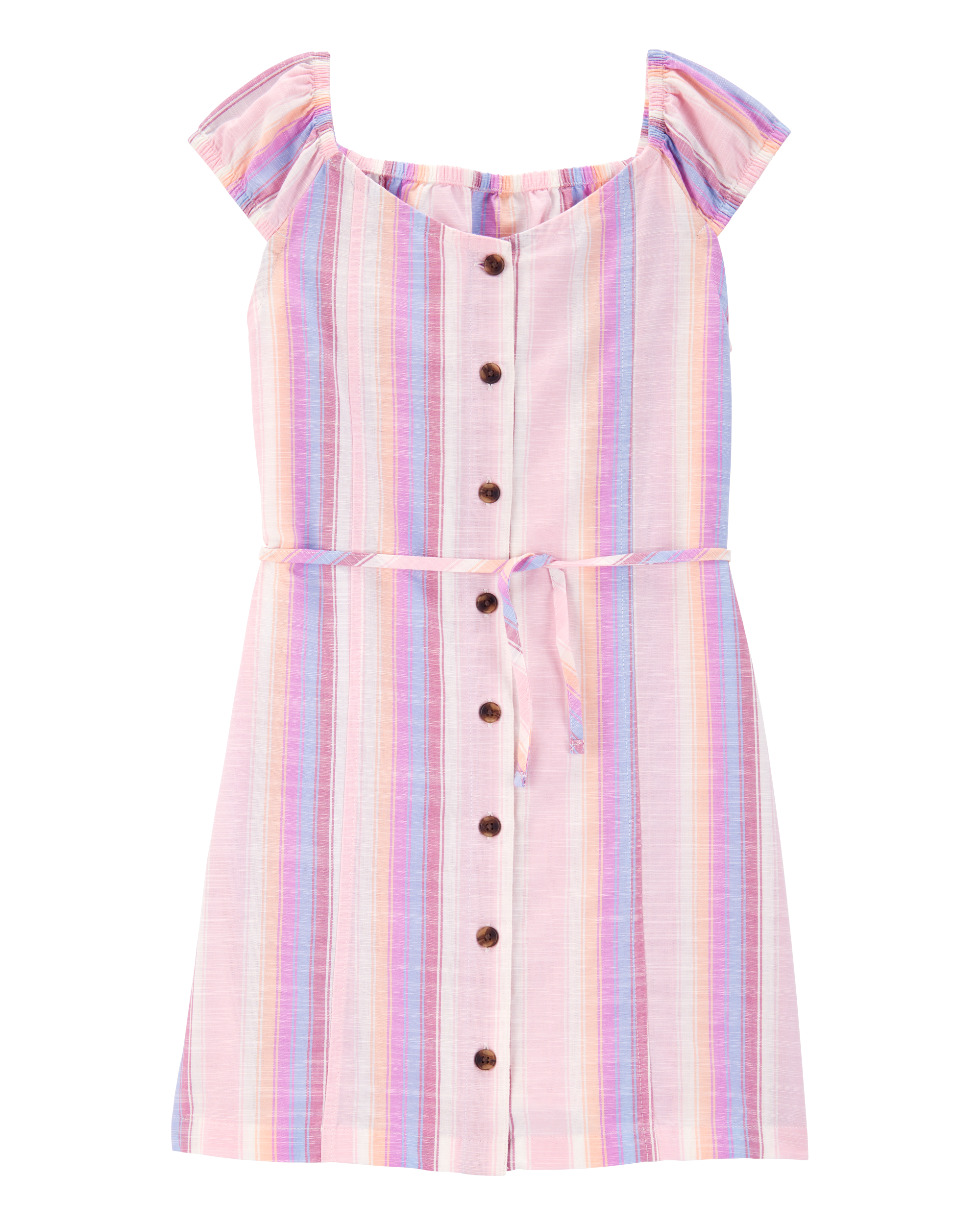 Kid Striped Poplin Dress -Pink