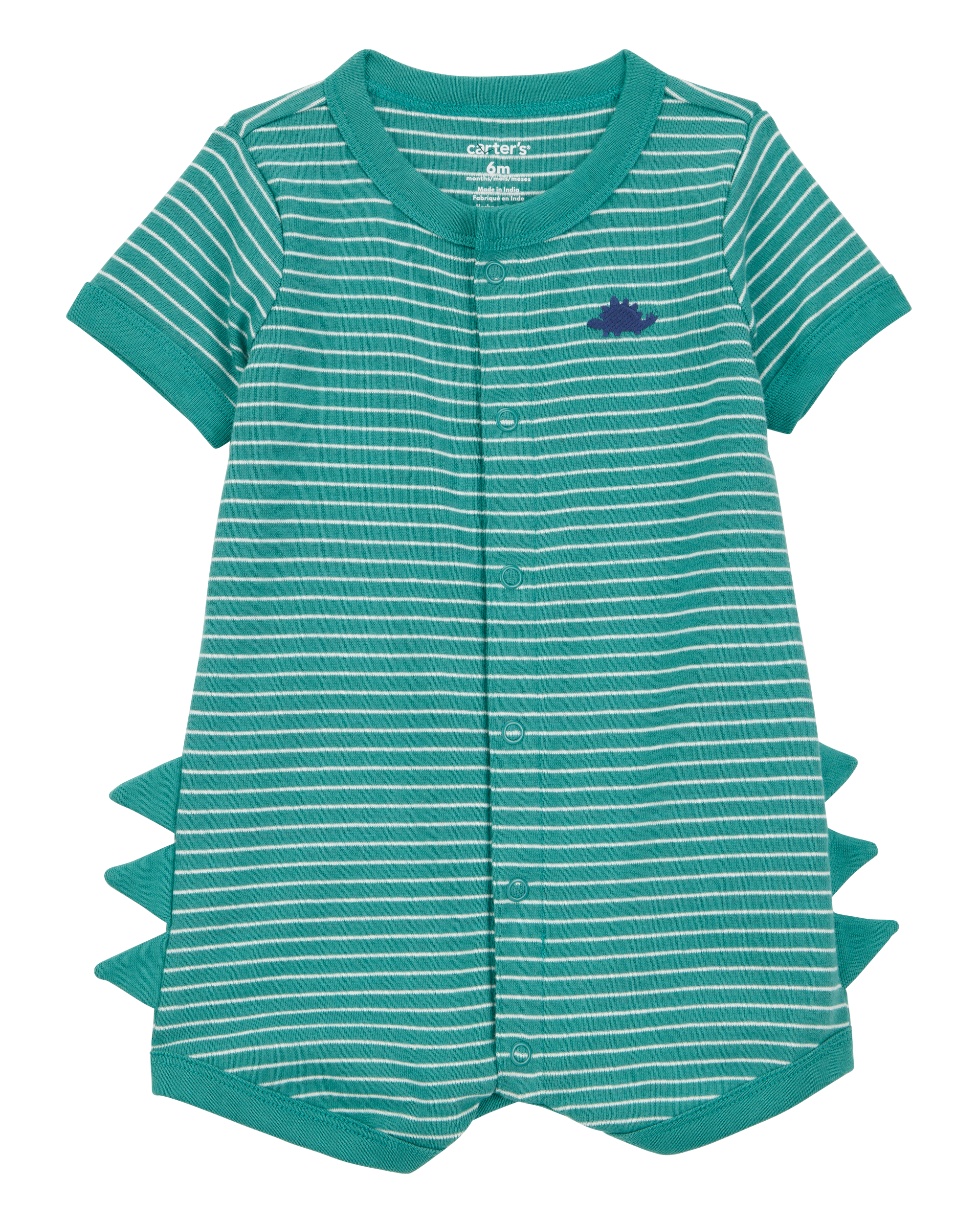 Baby Boy Dinosaur Striped Cotton Short-Sleeve Romper - Green