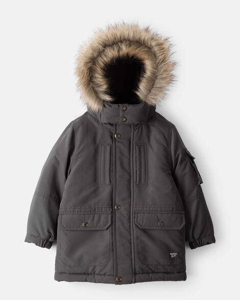 Toddler Boy Hooded Heavyweight Winter Jacket - Grey