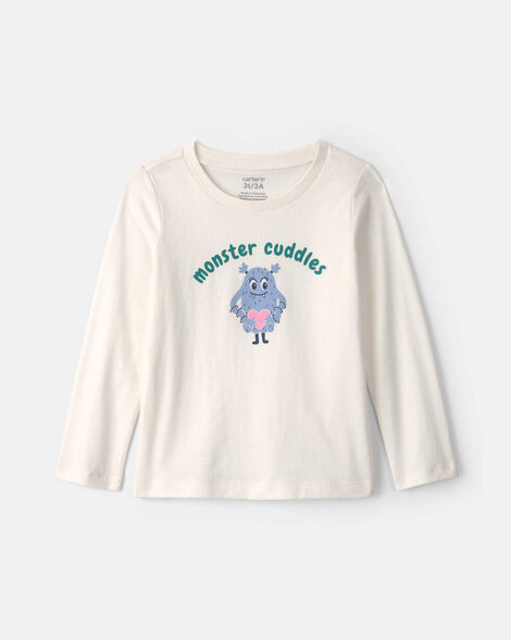 toddler girl 'monster cuddles' long-sleeve graphic tee - cream