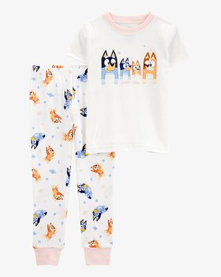 Product image 1 of Toddler Bluey Snug Fit Cotton 2-Piece Pajamas - White