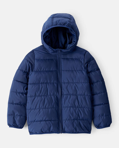 kid hooded puffer jacket - navy blue