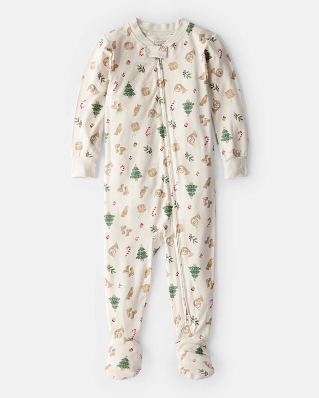 Baby Girl Peppermint Print DreamPlush Long-Sleeve Snug Fit 1-Piece Pajamas - Pink