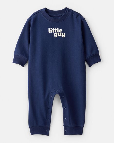 baby boy little guy' cotton long-sleeve jumpsuit - navy