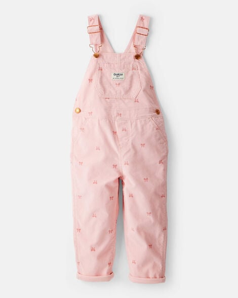 Toddler Girl Bow Print Corduroy Overalls - Pink
