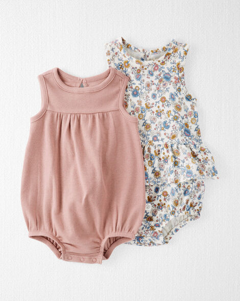 Vintage Floral, Dusty Rose Baby 2-Pack Organic Cotton Bubble 