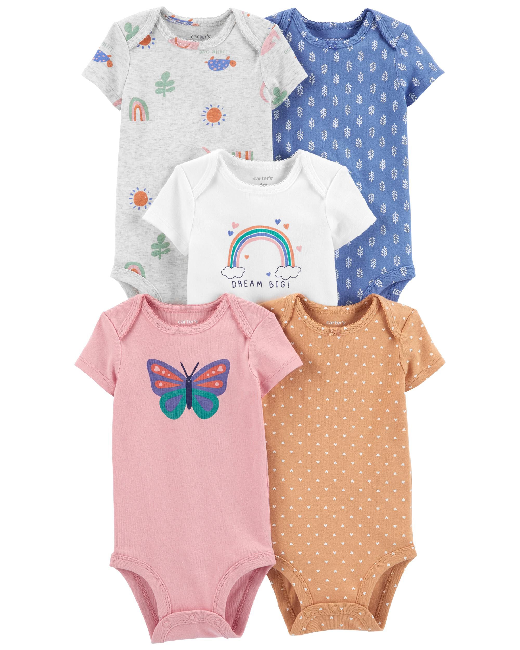 Carters Infant Girls TWO Bodysuits Love You Lots & pastel Stripes NWT 