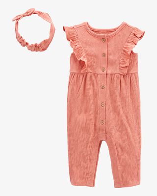 Product image 1 of Baby 2-Piece Crinkle Jersey Jumpsuit & Headwrap Set