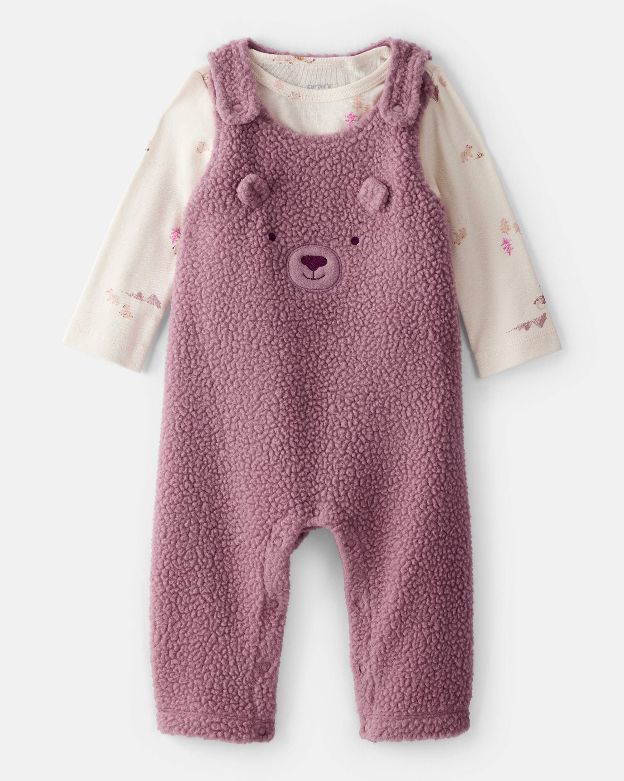 Baby Girl 2-Piece Velour Long-Sleeve Snug Fit Overall Set - Purple