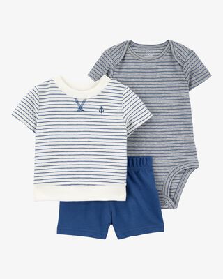 Product image 1 of Baby 3-Piece Striped Anchor Outfit Set - Blue