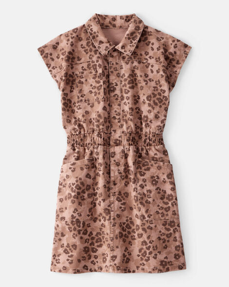 Girls Leopard Print Short-Sleeve Dress - Brown