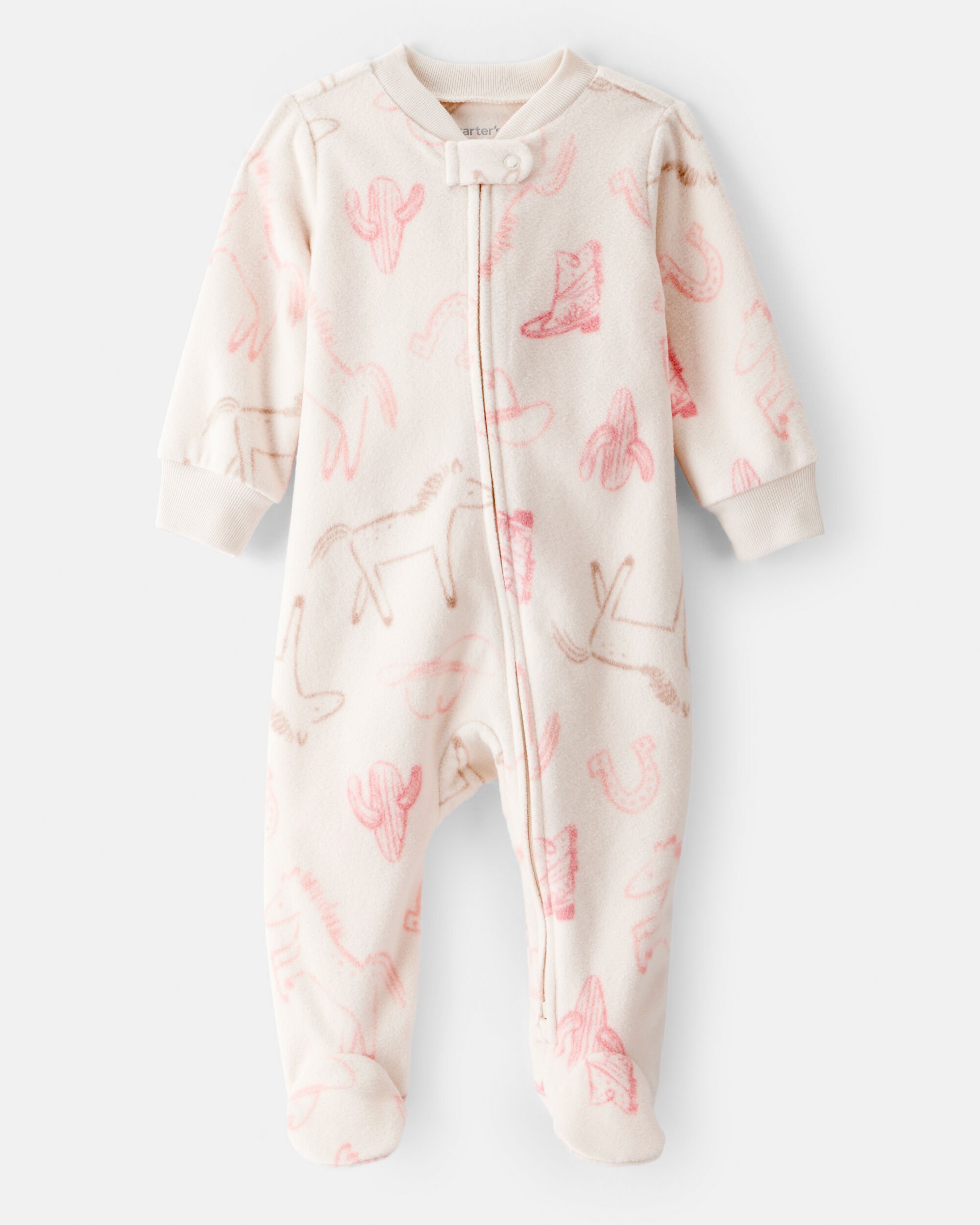 Baby Girl Cowgirl Print Loose Fit Long-Sleeve Sleep & Play - Cream