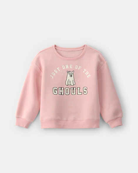 girls ghoul halloween fleece pullover sweatshirt - pink