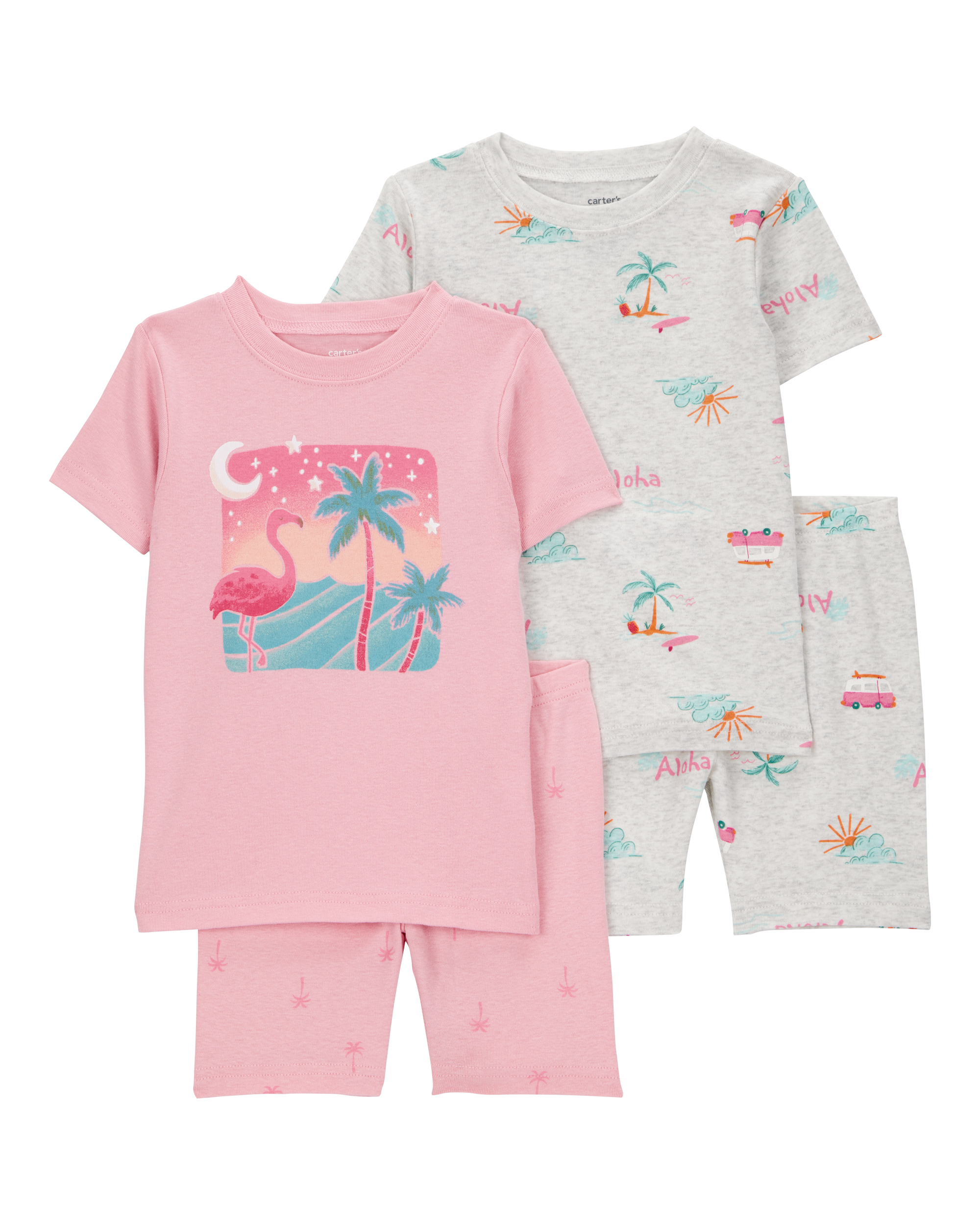 Baby Flamingo Print Snug Fit Ribbed 4-Piece Pajamas