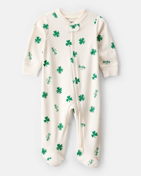 baby st. patrick's day 100% cotton snug fit 2-way zip sleep & play pajamas - ivory