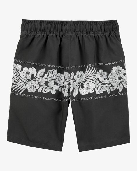 Kid Tropical Swim Trunks-Black