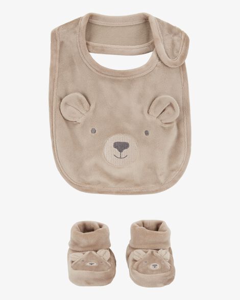 Product image 1 of Baby 3-Piece Bear Booties & Bib Set