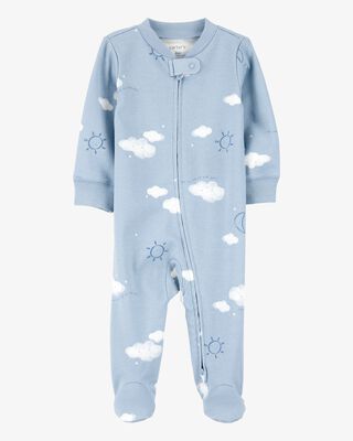 Product image 1 of Baby Cloud Print 2-Way Zip Cotton Sleep & Play Pajamas - Blue