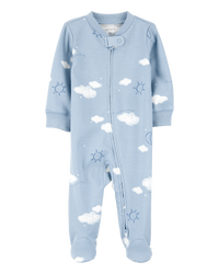 Baby Cloud Print 2-Way Zip Cotton Sleep & Play Pajamas - Blue