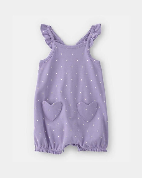 baby girl polka dots sleeveless romper - purple