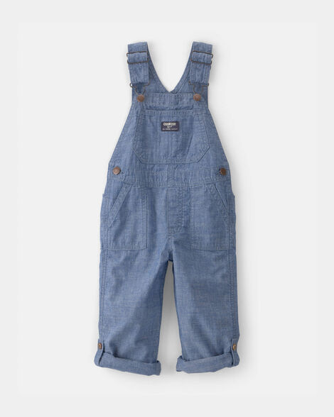 Toddler Boy Chambray Cuffed Overalls - Medium Wash