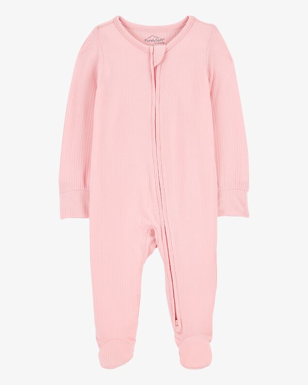 Product image 1 of Baby Girl Solid 2-Way Zip PurelySoft Sleep & Play Pajamas - Pink