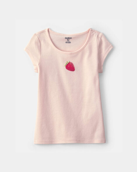 Girls Strawberry Ribbed Tee - Pink