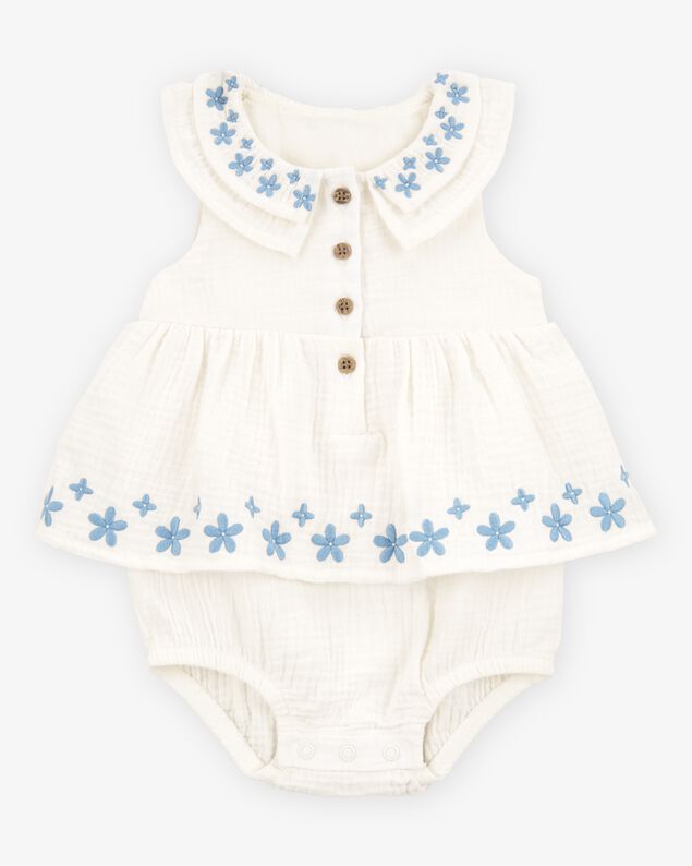 Product image 1 of Baby Girl Floral Embroidered Bodysuit Dress - Ivory
