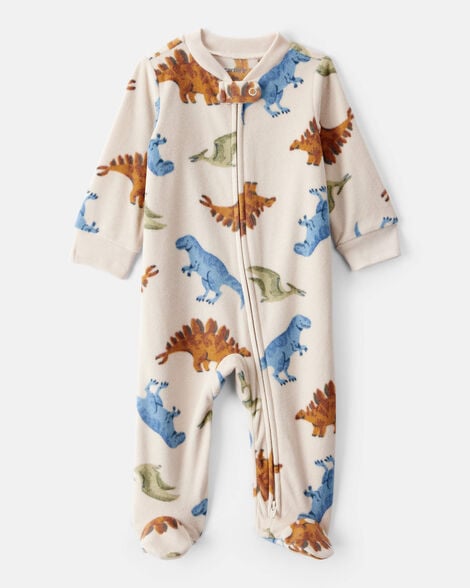baby boy dinosaur loose fit long-sleeve sleep & play pajamas - cream