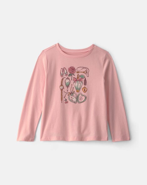 girls girly icons long-sleeve graphic tee - pink
