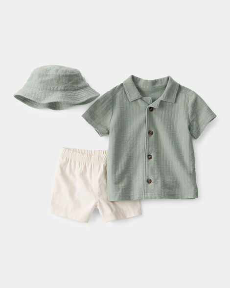 baby boy 3-piece short-sleeve top & short set - green/white