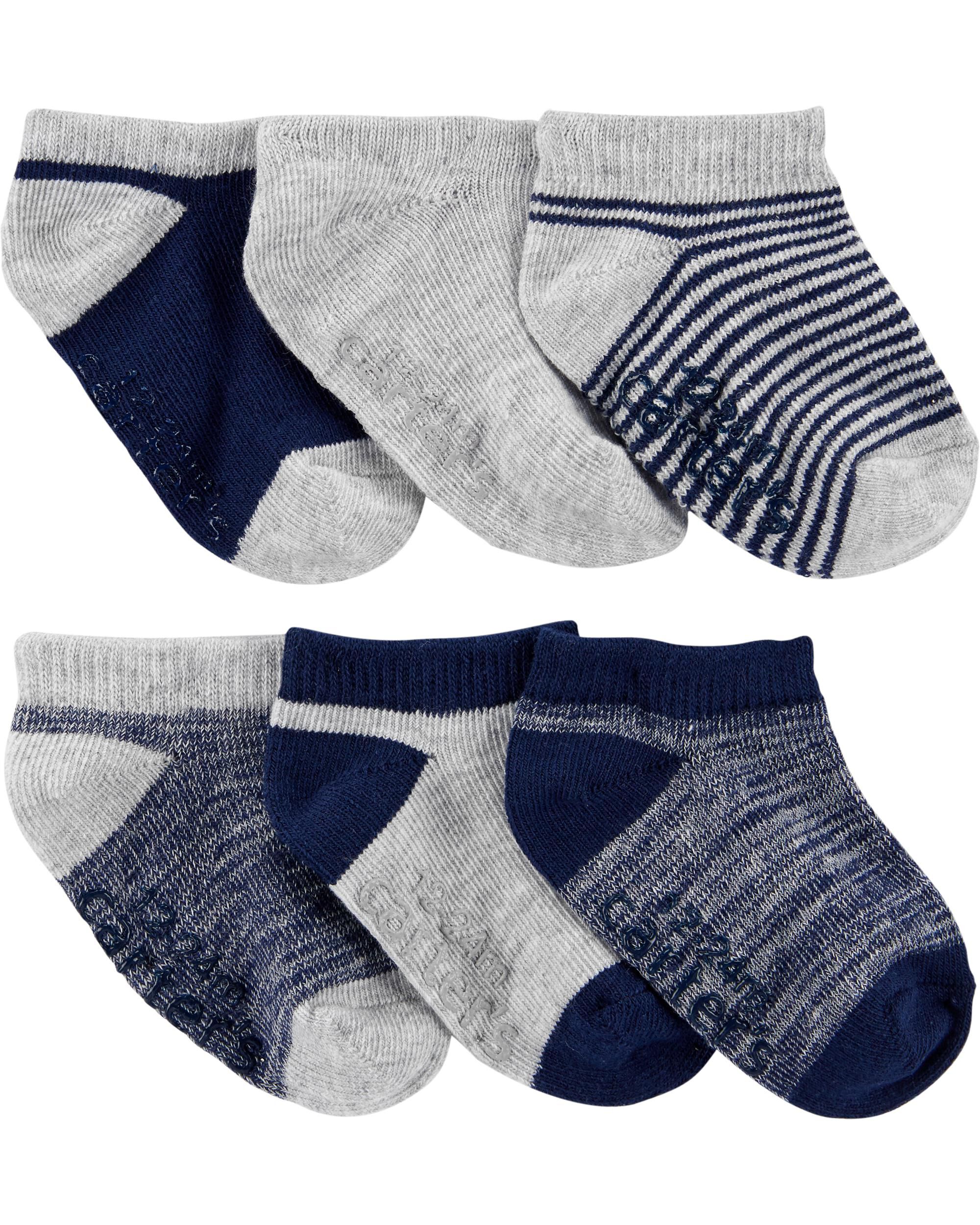 12-24M Carter's CR03405 6-Pack Baby Boy's Terry Cuff Socks Stripes/Navy/Grey