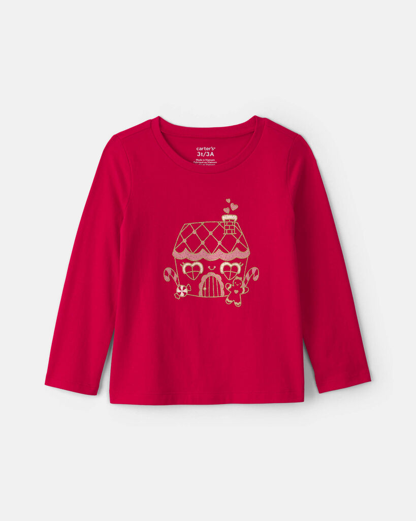 Carter's toddler girl gingerbread house long-sleeve graphic tee 2T Red