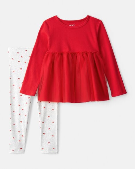 toddler girl valentine's day heart long-sleeve tee & pant set - red