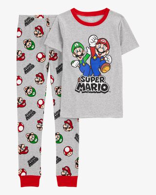 Product image 1 of Kid Super Mario Snug Fit Cotton 2-Piece Pajamas - Heather
