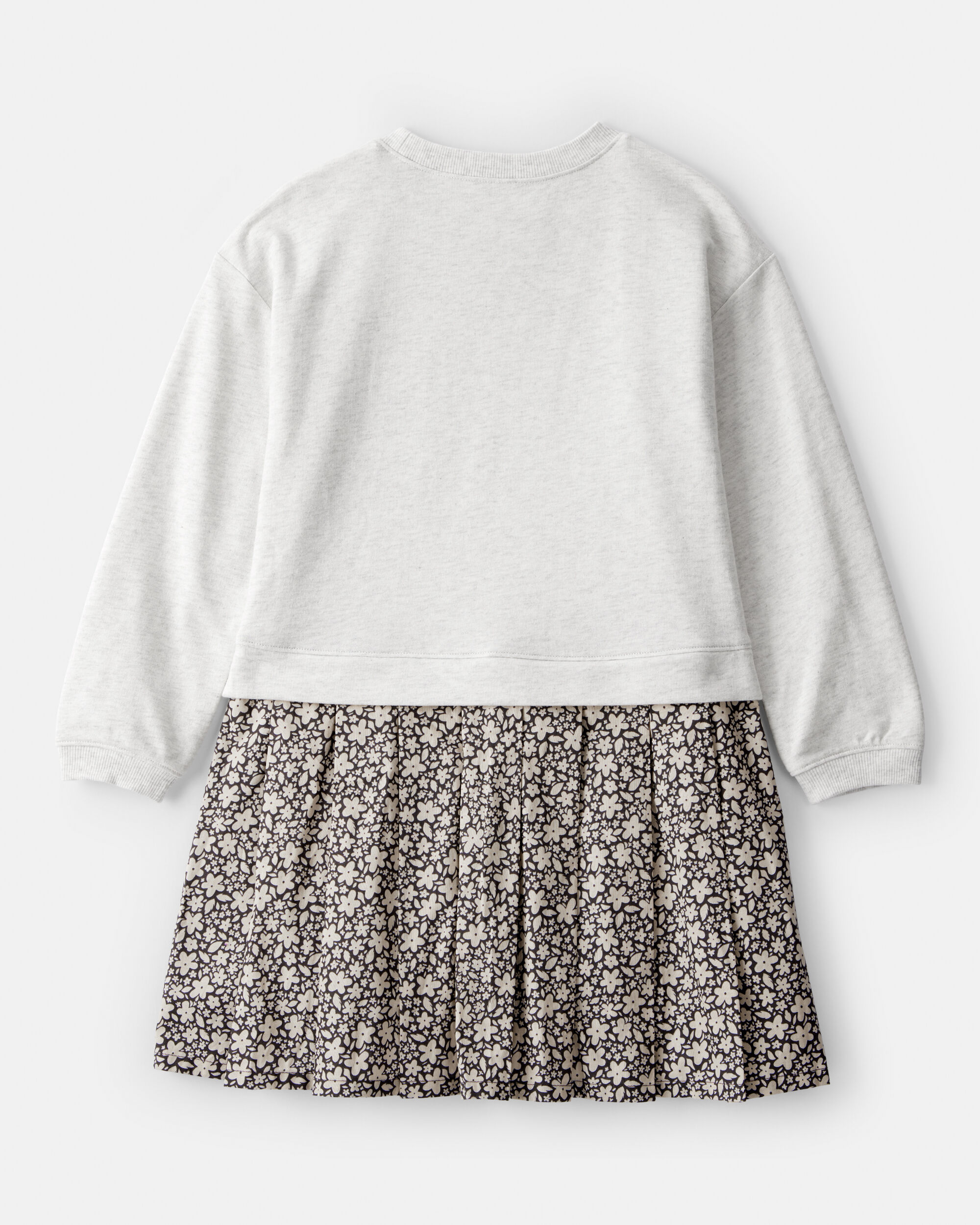 Girls Floral Sweatshirt Dress - Grey/Green